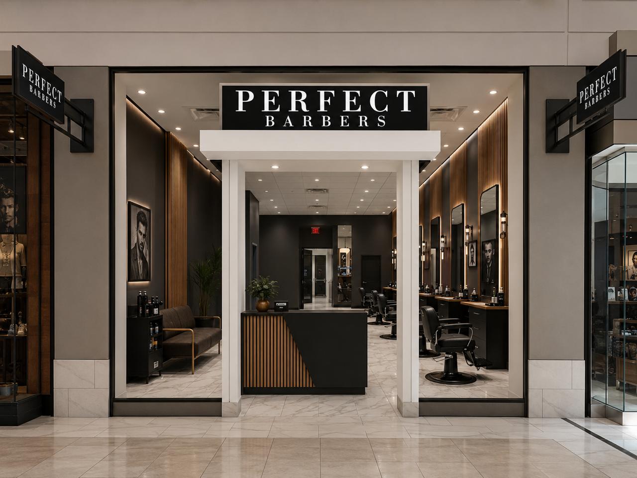 Perfect Barbers storefront at Westroads Mall